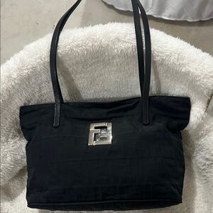 Fendi Black Tote with Silver Logo